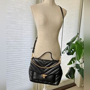 a new day Black Quilted Shoulder Bag with Gold Chain